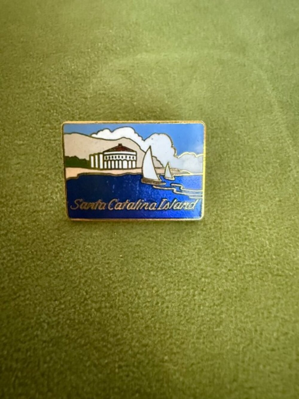 Vintage Santa Catalina Island CA Enamel Lapel Pin Gold Tone Catalina Casino